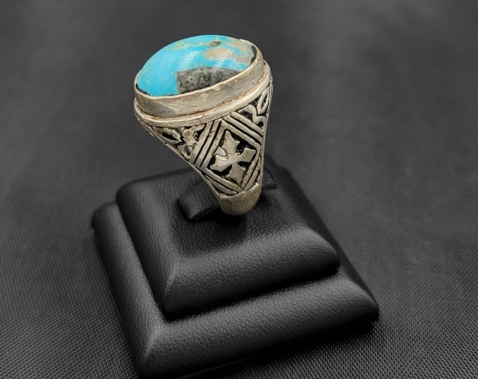 Soild Silver Beautiful Vintage Handmade Ring With Natural Turquoise Stone