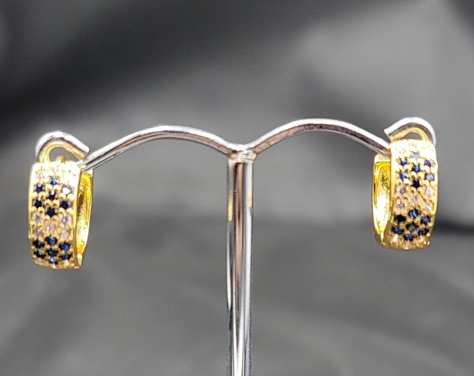 Gold Gulding Silver Beautiful Earrings With Natural Sapphire Gemstone