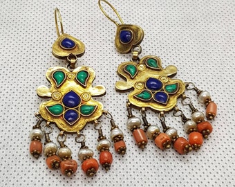 Gorgeous 18k Mughal Empire Queen Earings With Natural Old Coral And Pearl