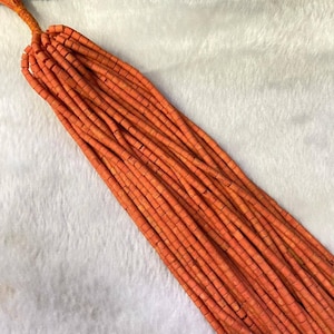 Orange Coral Heishi Beads: Small Round Gemstone Spacer Beads (3-4mm, 38cm Strand)