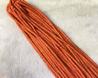 Orange Coral Heishi Beads: Small Round Gemstone Spacer Beads (3-4mm, 38cm Strand)