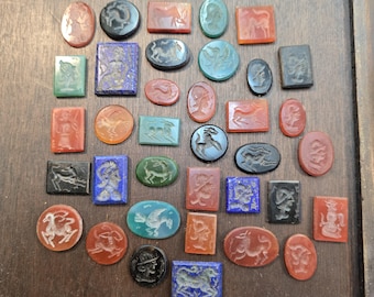 Ancient Old Agate Lapis Lazuli Stone Intaglio Carved 30 Picese