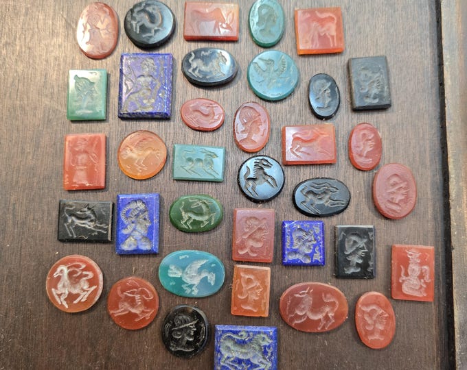 Ancient Old Agate Lapis Lazuli Stone Intaglio Carved 30 Picese