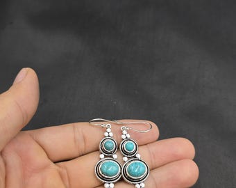 Vintage Turquoise Sterling Silver Earrings: Handmade Artisan Jewelry