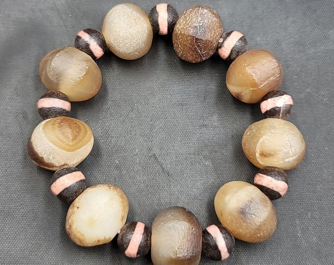 Antique Old Sulimani Ancient Agate Stone Beads Baraclet Adjustable