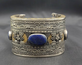 Handmade Silver Bangle Cuff: Vintage Lapis Lazuli Stone
