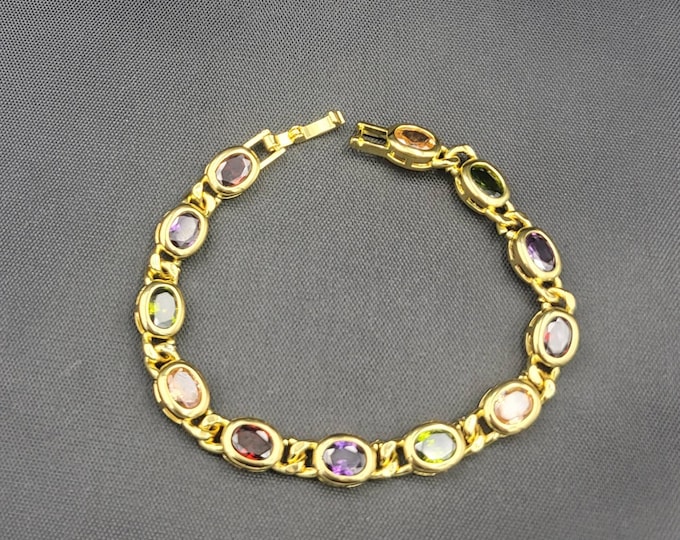 Specific Design Gold on Silver Bracelet With Natural Gemstone