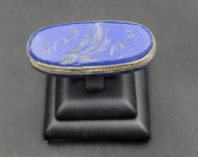 RARE !! Beautiful Antique Silver Unique Lapis Lazuli Ring With Bird Intaglio