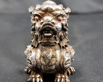 Antique Old Soild Silver Tibeten Temple Loin Art Deco Beautiful Loin