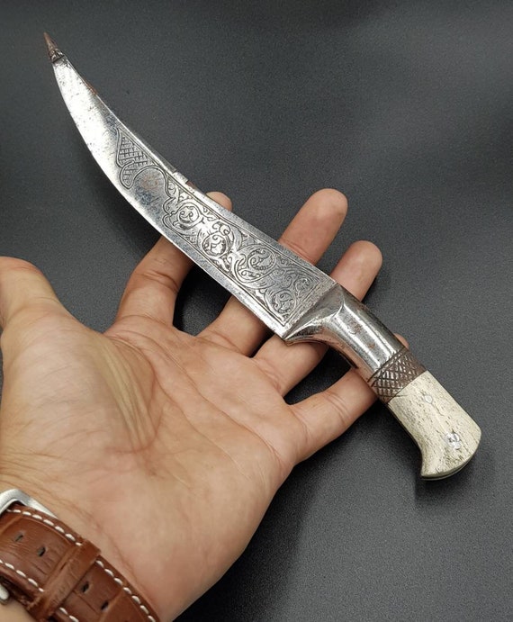 アンティークのムガル短剣：アフガニスタンのカリグラフィー彫刻ナイフ