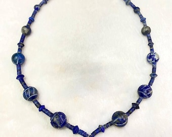 Ancient Beautiful Carved Melon Shape Afghanistan Lapis Lazuli Stone Necklace