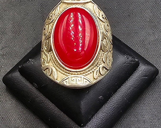 Beautiful Vintage Soild Silver Handmade Silver Ring With  Red Agate Stone Free Size
