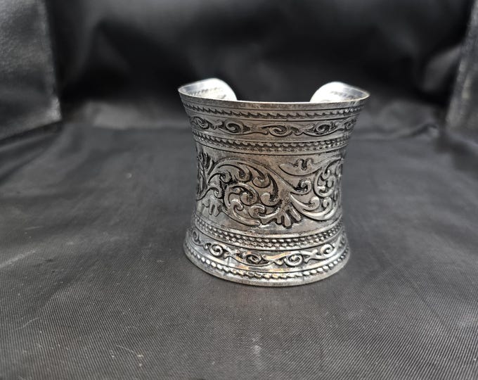 Handmade Vintage Authentic Silver Thailand Bangle Bracelet Cuff Adjustable Size