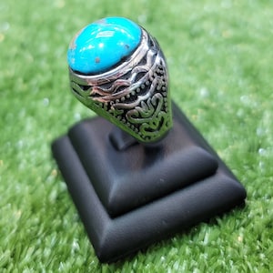 Handmade Sterling Silver Turquoise Ring - Vintage Design, Size 10.5