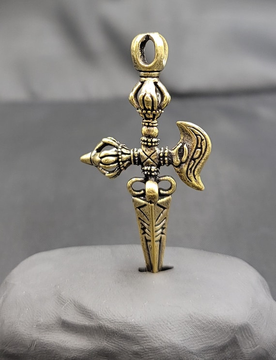 Antique Brass Tibetan Dorje Pendant Amulet