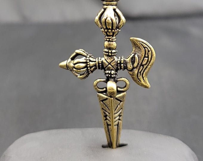 Antique Old Brass Tibeten Temple Beautiful Dorje Pendant Amulet