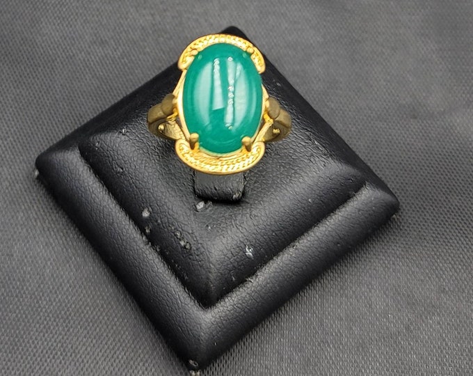 Natural Green Agate Stone Gold Plated Near Eastern Ring