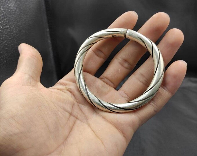 Soild Silver Vintage Religion Protection Wonderful Bangle Bracelet