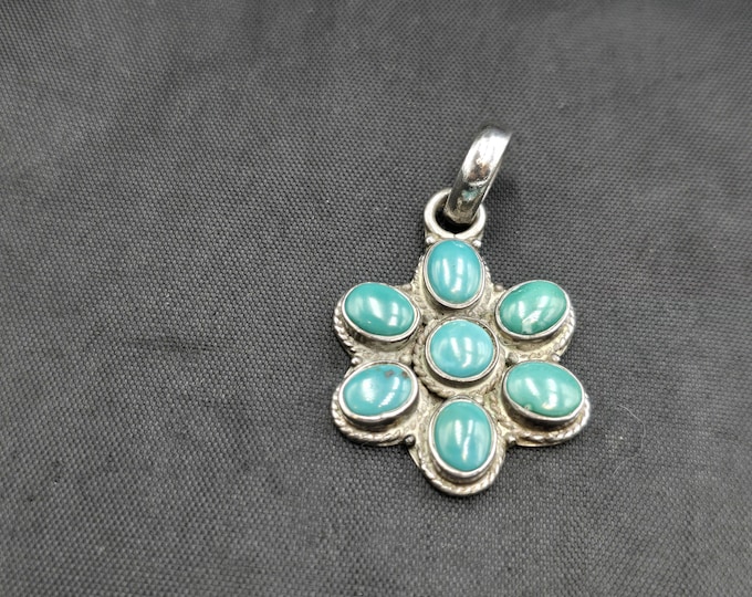 Vintage Handmade Sterling Silver Turquoise Pendant: Tibetan Design