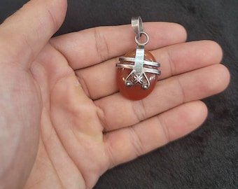 Natural Agate Stone Silver Afghanistan Pendant Necklace