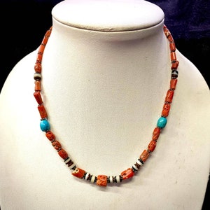 Antieke koraal agaat turkoois ketting - Jemenitisch ontwerp (46 cm)