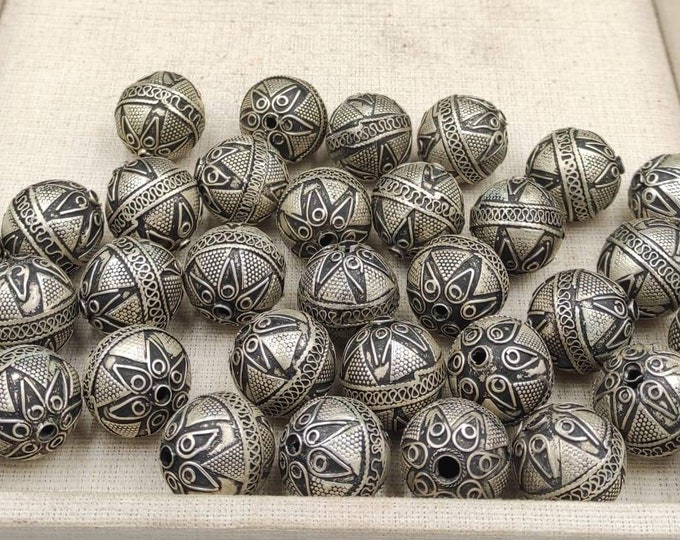 Vintage Old Silver Near Eastern Handmade Beads 20mm Jewelry Supplies  Making Necklace Bracelets Etc