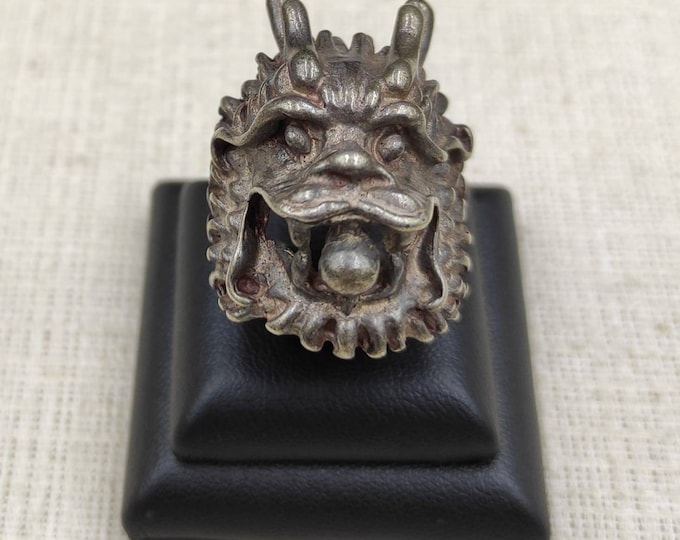 Vintage Tibeten Old Silver Tibeten Lucky Dragon Head Unique Ring