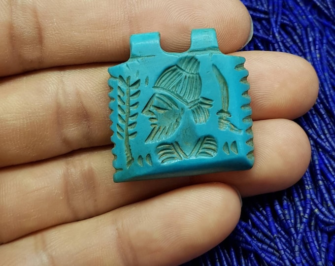 Antique Unique Beautiful Turquoise Stone King Susan Face Intagilo Amulet