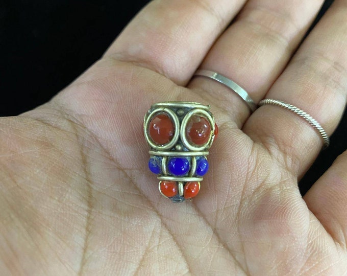 Beautiful Tibetan Design Silver Plated Beads With Lapis Coral And Copal Gemstone