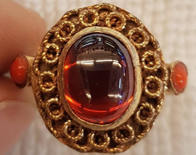 Gold Plated Vintage Middle Eastern Ring With Beautiful Granite Stone