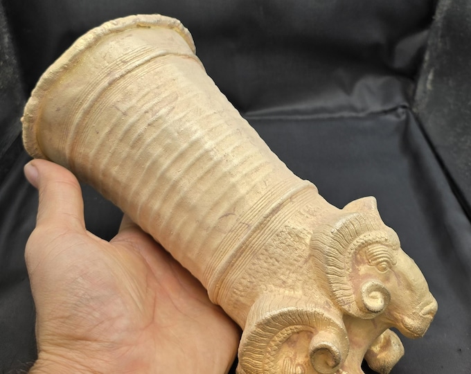 Ancient Greek Cup, Silver on Gold Ram Head, Circa 3rd-4th Century