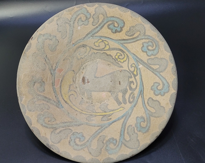 Ancient Beautiful Color Antique Ceramic Bowl With Deer Afghanistan Art Deco