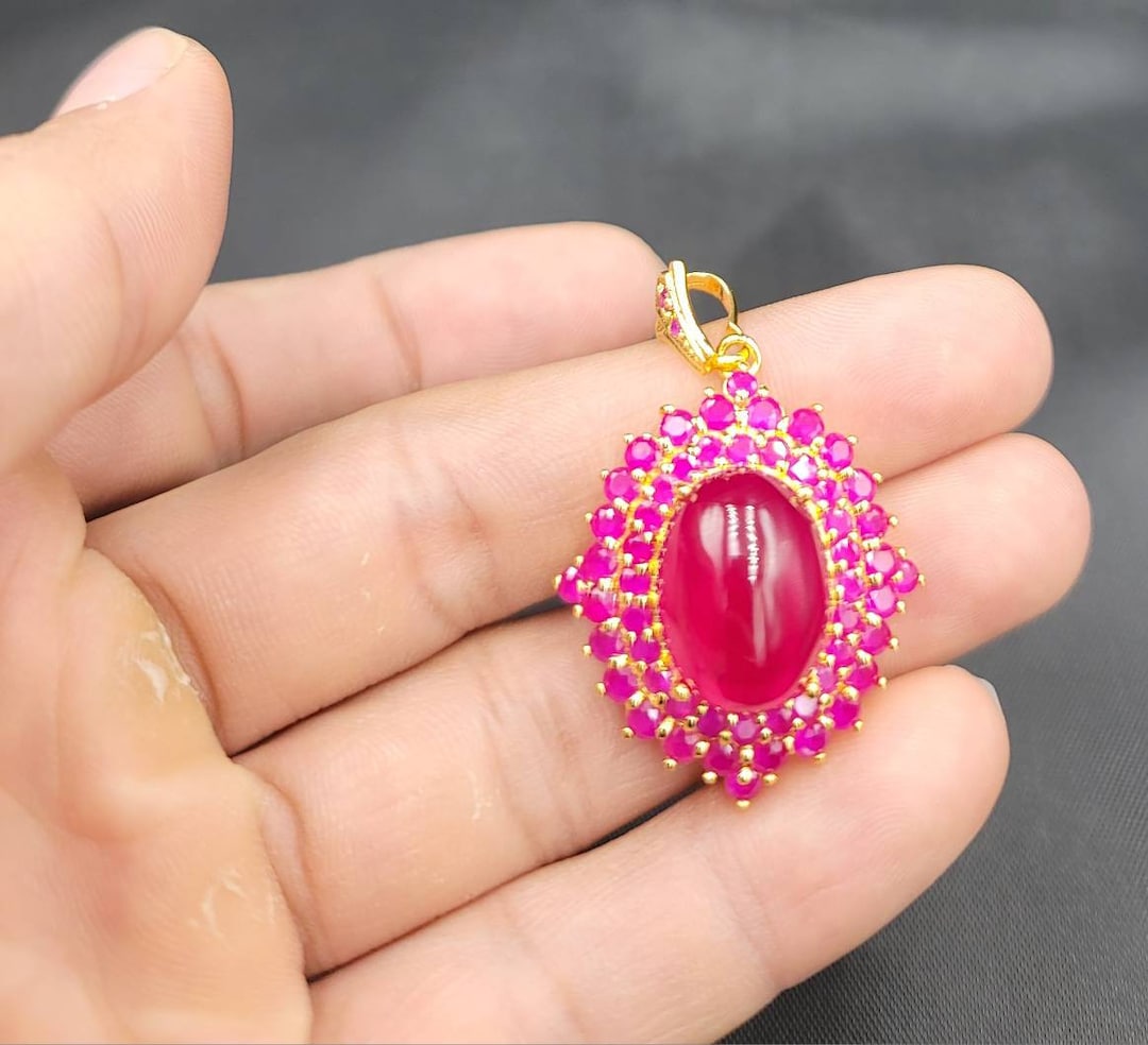 Natural Red Ruby 20k Gold Over Sterling Silver Pendant - Etsy