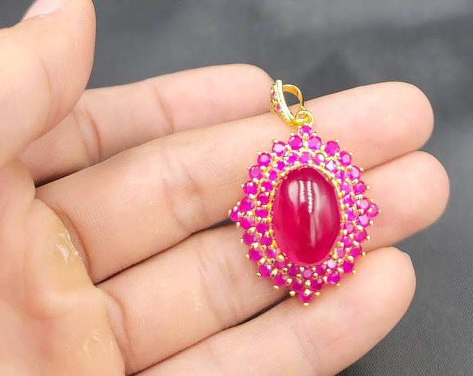 Reserve Excellent Quality Natural Red Ruby Gemstone 20k Gold Over Silver Pendant