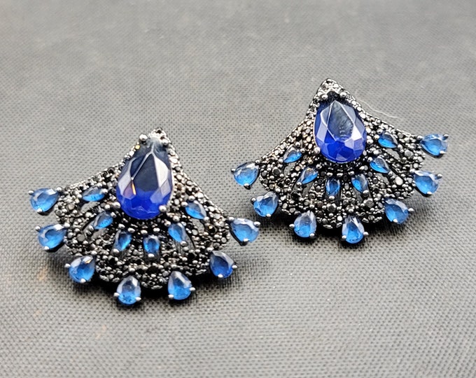 Super Fantastic Vintage Victorian Silver Earrings With Natural Sapphire High Quality Sterling Silver Earrings