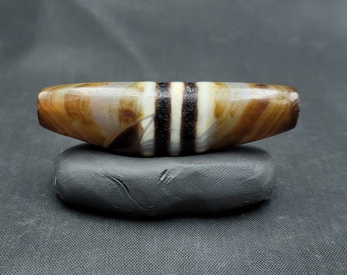 Tibet Indo Himalayan Nepalese Bhutan Prayer Mala Amulet Stripe Dzi Agate Bead