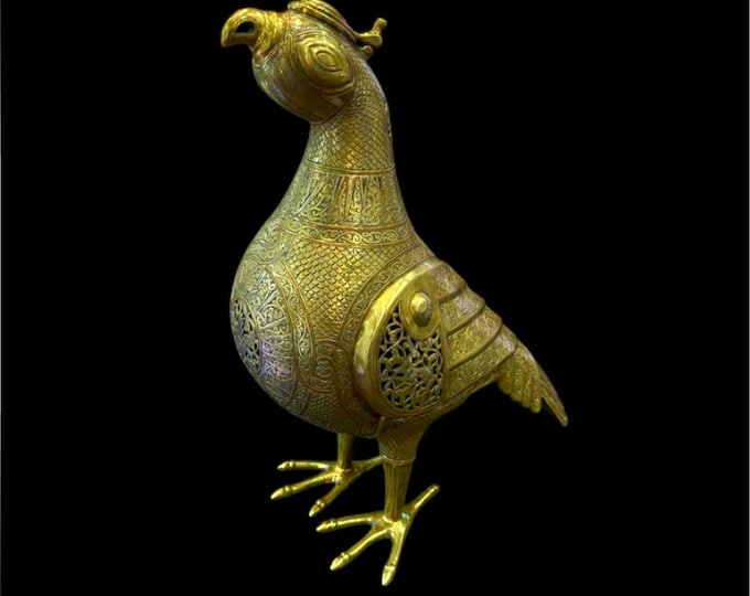 Rare Museum Quality Egyptian Wonderful Bronze Carved With Silver Inlaid Unique Bird Art Deco