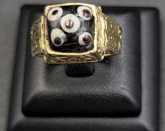 An Ancient Mosaic Gabree Evil 5Eyes Powerful Protection Bronze Near Eastern Ring
