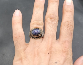 Beautiful Vintage Silver Lovely Ring With Natural Lapis Lazuli Stone