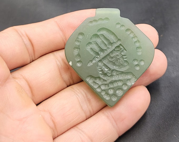 Beautiful Antique Afghan Jade Stone Pendant Amulet With Loin And Greek King Alcaxander Intaglio