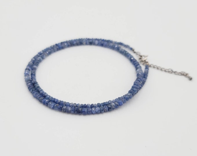 Natural Blue Sapphire Beads Gemstone Wonderful Necklace With Silver Chain and Claps