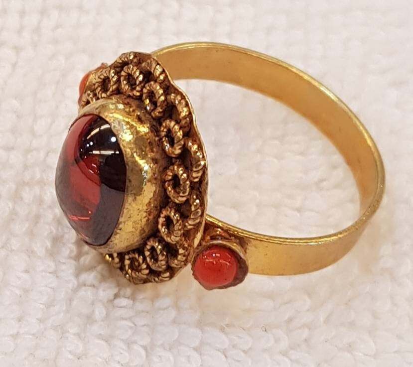 Gold Plated Vintage Middle Eastern Ring With Beautiful Granite Stone Etsy