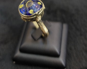 Handmade Bronze Mosaic Ring: Ancient Evil Eye Protection, Size 9.5