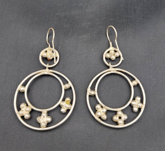 Boucles D'Oreilles Vintage Turquoise Et Corail - Métal Argenté - Années 80/90 - Occasion