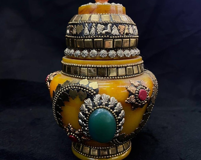Beautiful Handmade Vintage Style Decoration Pot / Bottle Copal Gemstone