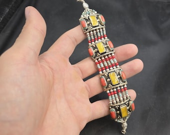 Vintage Tibetan Silver Bracelet: Handmade Coral & Turquoise Jewelry