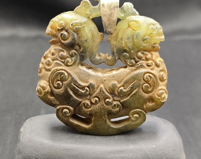 Ancient Natural Green Jade Authentic Stone Drogon Amulet Pendant