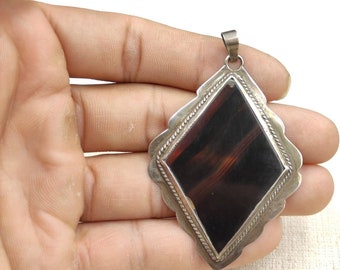 Vintage Real Old Silver Pendant With Ancient Banded Agate Stone