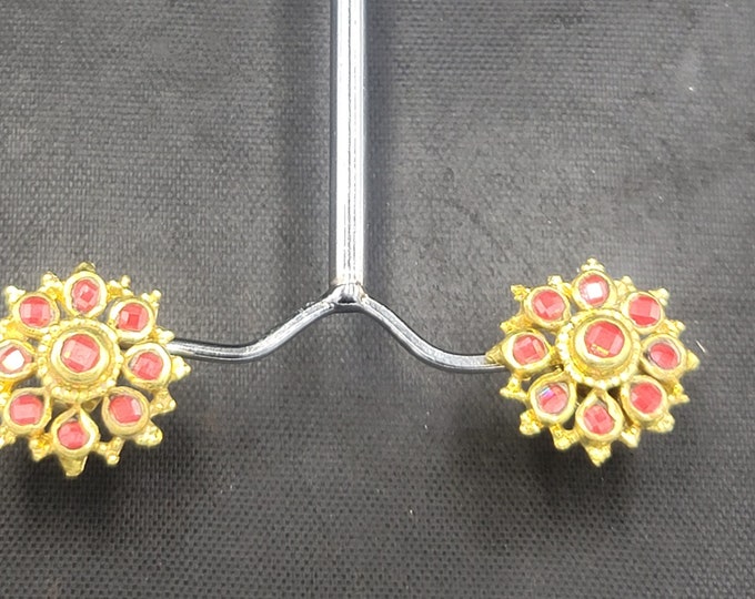 Beautiful Vintage Silver Gold Plated Earrings With Natural Ruby Gemstone