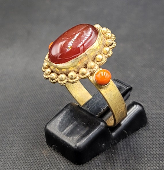 Gold Gulied Wonderful Ring With Natural Red Ancie… - image 2
